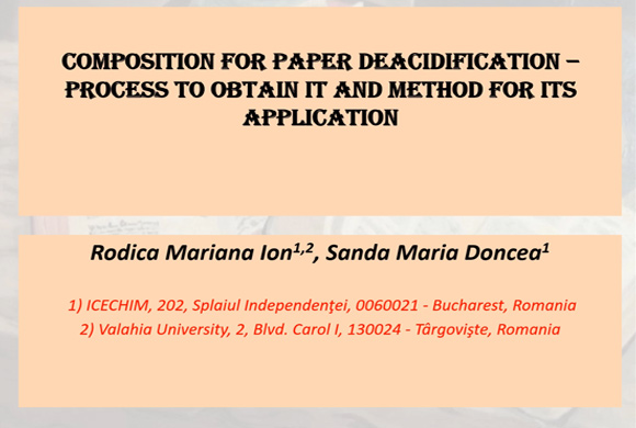 문서 탈산처리 관련 구성요소, 프로세스 및 적용 – ICECHIM, BUCHAREST
